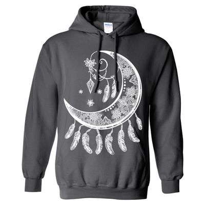 Dolphin Shirt Co Crescent Moon Dreamcatcher White Sweatshirt Hoodie - Charcoal X-Large
