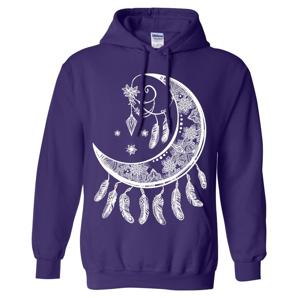 Dolphin Shirt Co Crescent Moon Dreamcatcher White Sweatshirt Hoodie - Purple Large