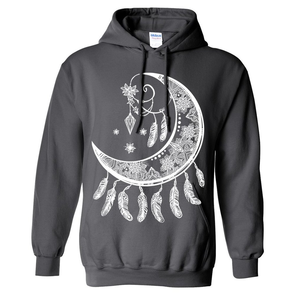 Dolphin Shirt Co Crescent Moon Dreamcatcher White Sweatshirt Hoodie - Charcoal XX-Large