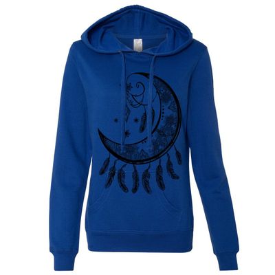 Crescent Moon Dreamcatcher Black Ladies Lightweight Fitted Hoodie - Cobalt X-Large