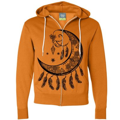 Crescent Moon Dreamcatcher Black Zip-Up Hoodie - Tangerine Small