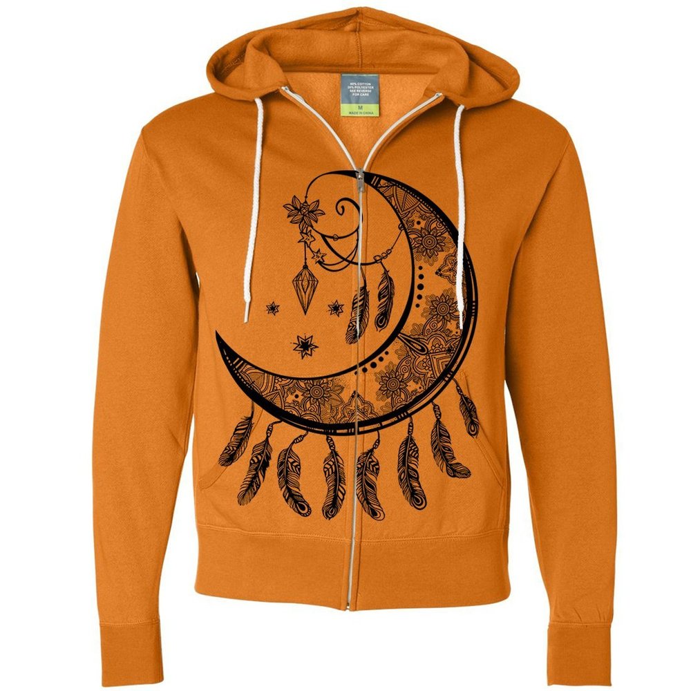 Crescent Moon Dreamcatcher Black Zip-Up Hoodie - Tangerine Small
