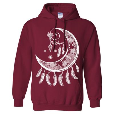 Crescent Moon Dreamcatcher White Sweatshirt Hoodie - Cardinal Red Medium