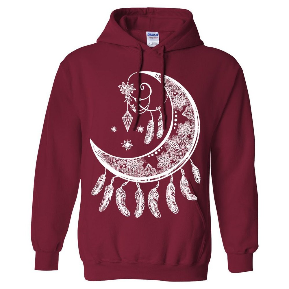 Crescent Moon Dreamcatcher White Sweatshirt Hoodie - Cardinal Red Medium