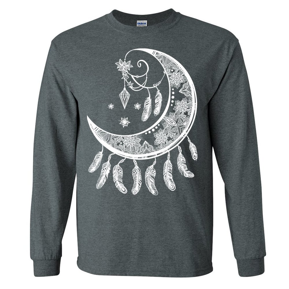 Crescent Moon Dreamcatcher White Long Sleeve Shirt - Dark Heather Small
