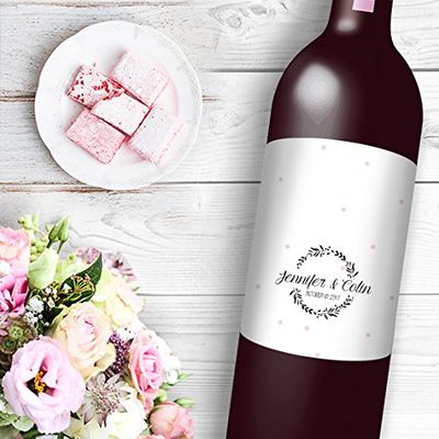 DesignThatSign 12 Wreath On Pink Dots Wine/Beer Bottle Labels Easy to Use Self Stick Labels