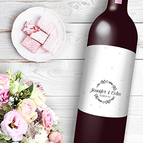 DesignThatSign 12 Wreath On Pink Dots Wine/Beer Bottle Labels Easy to Use Self Stick Labels