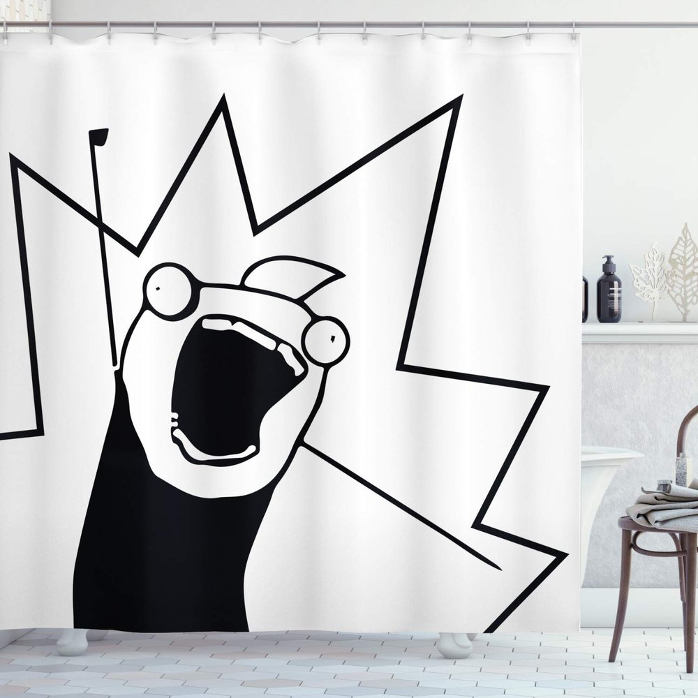 Ambesonne Humor Shower Curtain, Happy Stick Meme Troll Face Cheerful Expression Digital Modern Design, Cloth Fabric Bathroom Decor Set with Hooks, 69" W x 75" L, White and Blue
