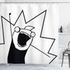 Ambesonne Humor Shower Curtain, Happy Stick Meme Troll Face Cheerful Expression Digital Modern Design, Cloth Fabric Bathroom Decor Set with Hooks, 69" W x 75" L, White and Blue view 1