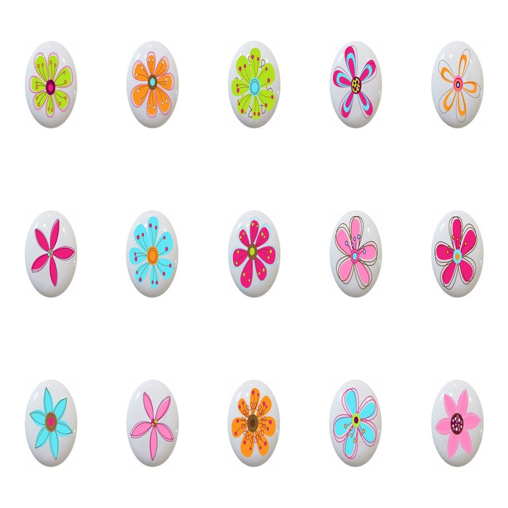 SET OF 15 KNOBS - HD Flowers II in Pink by PP - DECORATIVE Ceramic Dresser Drawer PULLS Cabinet Cupboard KNOBS