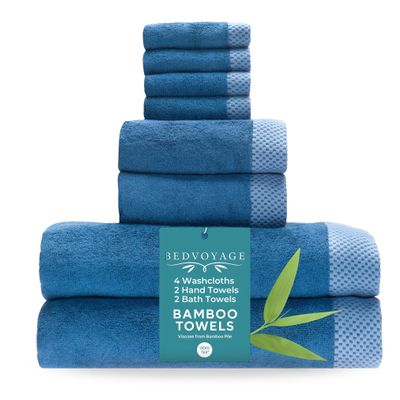 BedVoyage Luxury Bath Towels Set of 8 - Ultra Soft Plush Bathroom Towel Set - Highly Absorbent Viscose from Bamboo Bath Towels Ultra Soft - Spa Towel for Body - Indigo