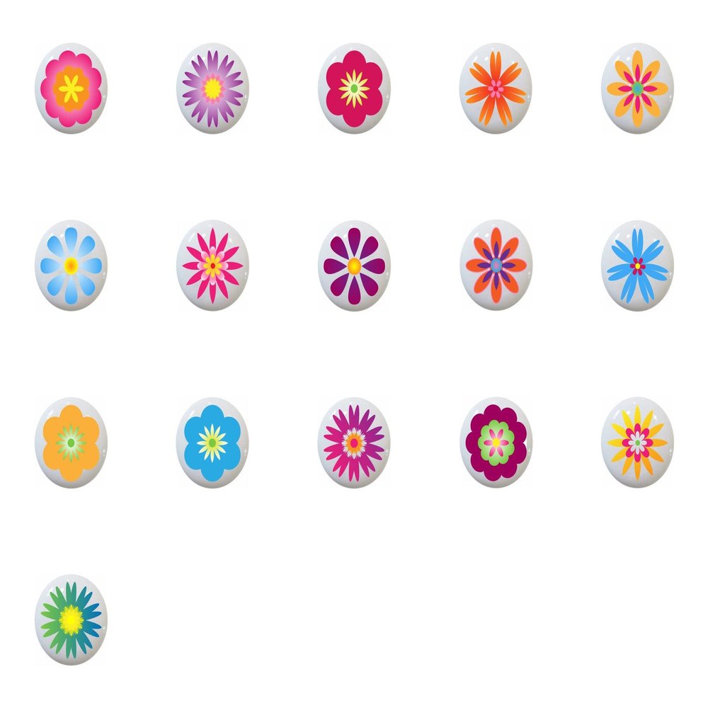 SET OF 16 KNOBS - Mod Flowers by PP - DECORATIVE Ceramic Dresser Drawer PULLS Cabinet Cupboard KNOBS