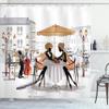 Ambesonne France Shower Curtain, 2 Ladies in a Paris Cafe in Old Town with Street Musician Urban Theme, Cloth Fabric Bathroom Decor Set with Hooks, 69" W x 70" L, Brown White view 1