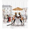 Ambesonne France Shower Curtain, 2 Ladies in a Paris Cafe in Old Town with Street Musician Urban Theme, Cloth Fabric Bathroom Decor Set with Hooks, 69" W x 70" L, Brown White view 2