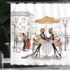 Ambesonne France Shower Curtain, 2 Ladies in a Paris Cafe in Old Town with Street Musician Urban Theme, Cloth Fabric Bathroom Decor Set with Hooks, 69" W x 70" L, Brown White view 3