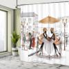 Ambesonne France Shower Curtain, 2 Ladies in a Paris Cafe in Old Town with Street Musician Urban Theme, Cloth Fabric Bathroom Decor Set with Hooks, 69" W x 70" L, Brown White view 4
