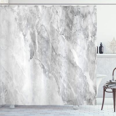 Ambesonne Marble Shower Curtain, Retro Marble Pattern with Blurry Color Contrasts Formless and Abstract Wavy Display, Cloth Fabric Bathroom Decor Set with Hooks, 69" W x 75" L, White Grey