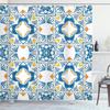 Ambesonne Ethnic Shower Curtain, Tunisian Mosaic with Azulojo Spanish Influence Retro Inspired Art, Cloth Fabric Bathroom Decor Set with Hooks, 69" W x 84" L, Blue view 1