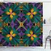 Ambesonne Fractal Shower Curtain, Antique Ornate Symmetric Stained Glass Mosaic Window Style Floral Tile Pattern, Cloth Fabric Bathroom Decor Set with Hooks, 69" W x 84" L, Green Purple view 1