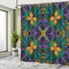 Ambesonne Fractal Shower Curtain, Antique Ornate Symmetric Stained Glass Mosaic Window Style Floral Tile Pattern, Cloth Fabric Bathroom Decor Set with Hooks, 69" W x 84" L, Green Purple view 4
