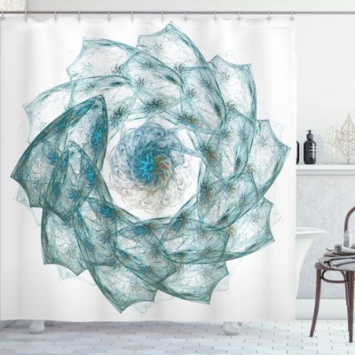 Ambesonne Spires Shower Curtain, Flower Shaped Spiral Digital Vortex Pattern with Colored Elements Image, Cloth Fabric Bathroom Decor Set with Hooks, 69" W x 75" L, Teal