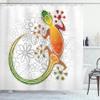 Ambesonne Batik Shower Curtain, Native Southeast Common House Gecko Moon Lizard Tropical Monster Graphic Design, Cloth Fabric Bathroom Decor Set Hooks, 69" W x 75" L, White Charcoal Grey Multicolor view 1
