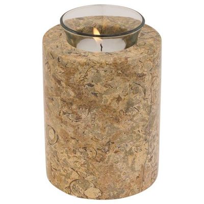 Beige Marble Medium Tealight Urn, Keepsake Plus Memorial Candle Urn, 4.5-5.5 Inches High