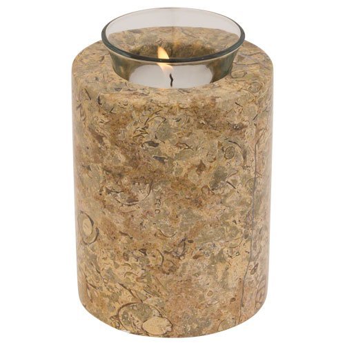 Beige Marble Medium Tealight Urn, Keepsake Plus Memorial Candle Urn, 4.5-5.5 Inches High