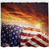 Ambesonne American Flag Shower Curtain, Banner in Front of Sunset Sky Horizon America Union Idyllic Photograph, Cloth Fabric Bathroom Decor Set with Hooks, 69" W x 84" L, Burnt Sienna Night Blue White view 2