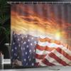 Ambesonne American Flag Shower Curtain, Banner in Front of Sunset Sky Horizon America Union Idyllic Photograph, Cloth Fabric Bathroom Decor Set with Hooks, 69" W x 84" L, Burnt Sienna Night Blue White view 3