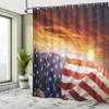 Ambesonne American Flag Shower Curtain, Banner in Front of Sunset Sky Horizon America Union Idyllic Photograph, Cloth Fabric Bathroom Decor Set with Hooks, 69" W x 84" L, Burnt Sienna Night Blue White view 4