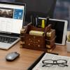 Stonkraft Wooden Rosewood Desk Organizer, Coasters Set, Pen Stand, Business Card Holder with Brass Work (Office Table Accessories) view 2