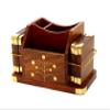 Stonkraft Wooden Rosewood Desk Organizer, Coasters Set, Pen Stand, Business Card Holder with Brass Work (Office Table Accessories) view 4