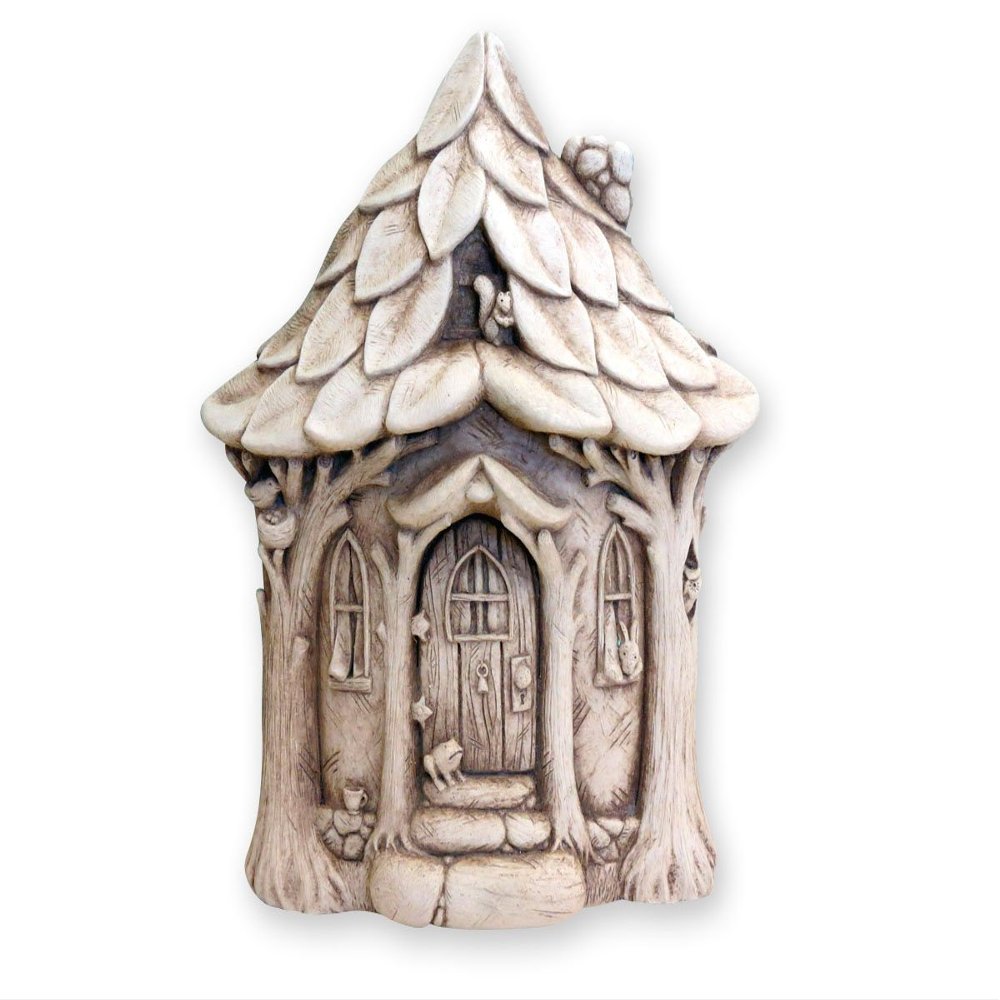 Carruth Studio, Critter Cottage Wall Plaque Garden Statue Figurine, Original Sculpture Handcrafted in Stone, Artisan Made
