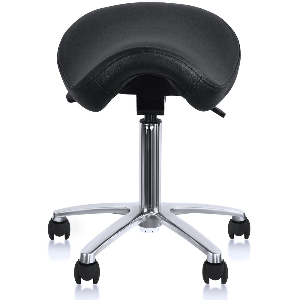 2xhome Ergonomic Saddle Stool | Backless Rolling Office Task Chair with Adjustable Height and Tilt | PU Leather, Foam Padded Seat for Drafting, Medical, Dental Use, Black