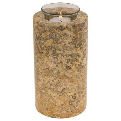 Beige Marble Tealight Urn, Memorial Candle Cremation Urn, 6.5 Inches Tall