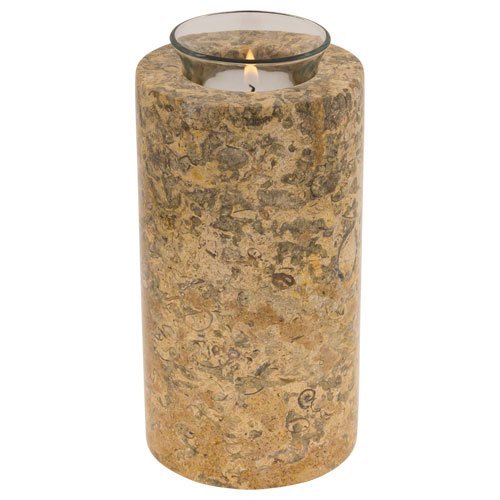 Beige Marble Tealight Urn, Memorial Candle Cremation Urn, 6.5 Inches Tall