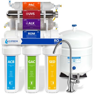 Express Water Reverse Osmosis Alkaline Ultraviolet Water Filtration System 100 GPD (Deluxe Chrome Faucet)