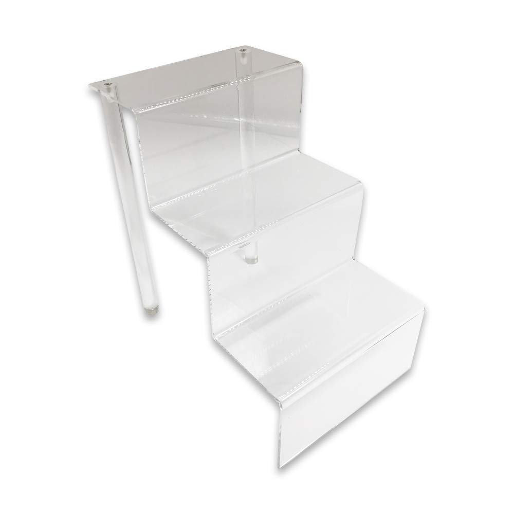 888 Display Three-Tier Acrylic Step Display Ultra Clear and Versatile Risers (6"W x 9"D x 9"H - SMALL/NARROW)