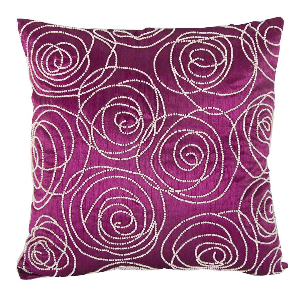 A and B Home Small 18x18 Square Poly Silk Faux Pearl Embellished Elegant Throw Decorative & Accent Sofa/Couch Pillow, Plum