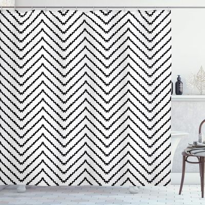 Ambesonne Modern Shower Curtain, Geometric Triangle Shapes Zig Zag Triggering Lines Minimalist Pattern Print, Cloth Fabric Bathroom Decor Set with Hooks, 69" W x 84" L, Black and White