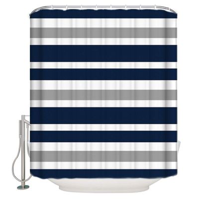 Vandarllin?TM Designs Navy Blue, Gray and White Kids Bathroom Fabric Bath Teen Stripe Shower Curtain-Standard Sizes 60X72 Inch