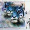 Ambesonne Animal Shower Curtain, Illustration of 2 Tigers Savannah Cat Wild Furious Life Big Animals Art Print, Cloth Fabric Bathroom Decor Set with Hooks, 69" W x 84" L, White Black Blue view 1