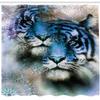 Ambesonne Animal Shower Curtain, Illustration of 2 Tigers Savannah Cat Wild Furious Life Big Animals Art Print, Cloth Fabric Bathroom Decor Set with Hooks, 69" W x 84" L, White Black Blue view 2