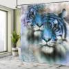 Ambesonne Animal Shower Curtain, Illustration of 2 Tigers Savannah Cat Wild Furious Life Big Animals Art Print, Cloth Fabric Bathroom Decor Set with Hooks, 69" W x 84" L, White Black Blue view 3
