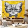 Ambesonne Animal Tapestry, Sketchy Hand Drawn Design Hipster Cat Kitten Glasses Image Print, Wide Wall Hanging for Bedroom Living Room Dorm, 60" X 40", Grey Mustard view 1