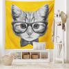 Ambesonne Animal Tapestry, Sketchy Hand Drawn Design Hipster Cat Kitten Glasses Image Print, Wide Wall Hanging for Bedroom Living Room Dorm, 60" X 40", Grey Mustard view 2