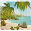 Ambesonne Tropical Shower Curtain, Exotic Beach with Coconut Palm Trees and Rocks Journey Oceanic Coastal Design, Cloth Fabric Bathroom Decor Set with Hooks, 69" W x 84" L, Aqua Green view 2