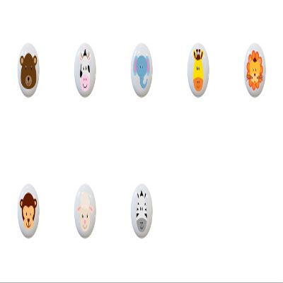 SET OF 8 KNOBS - Zoo Animal Faces by PP - DECORATIVE Glossy CERAMIC Cupboard Cabinet PULLS Dresser Drawer KNOBS