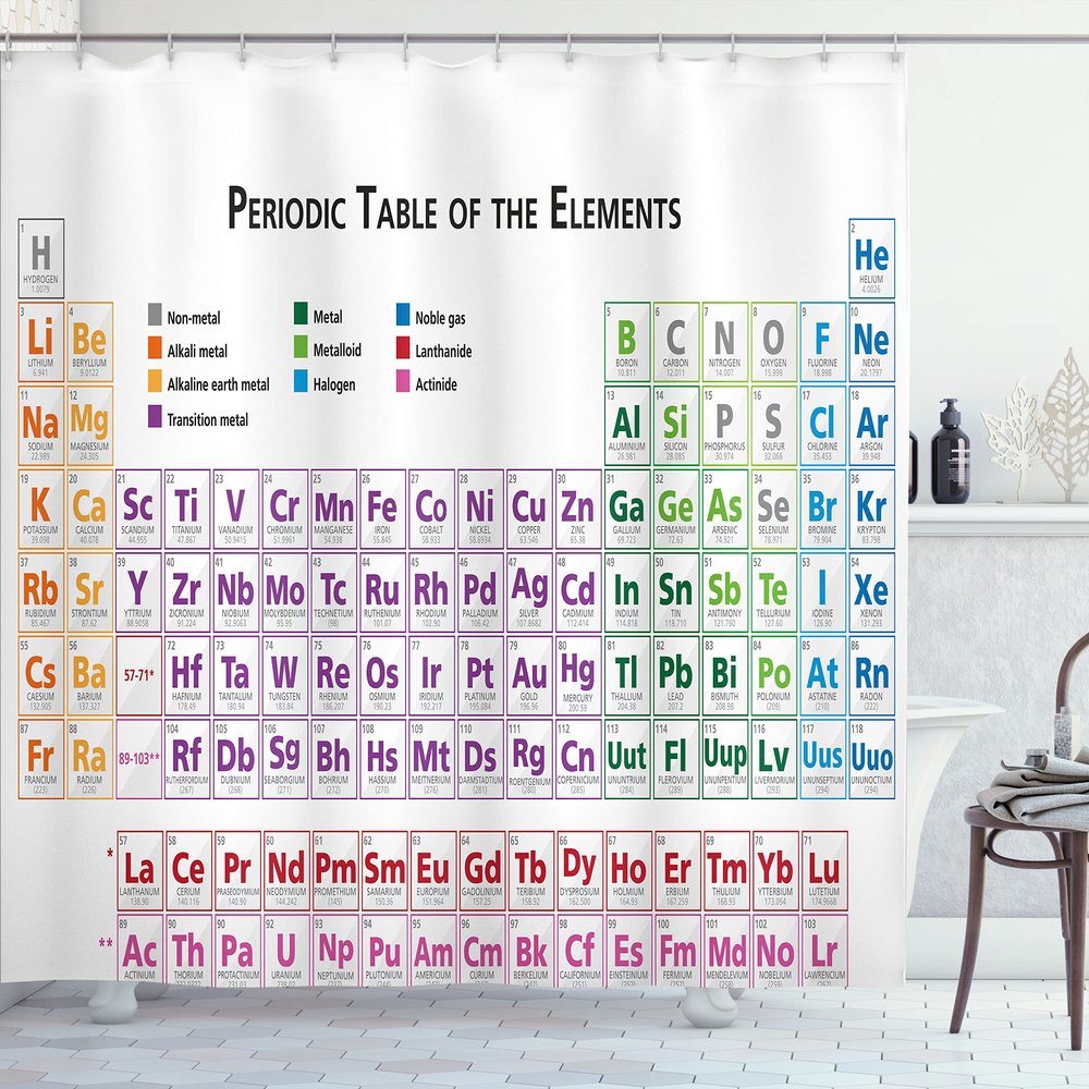 Ambesonne Science Shower Curtain, Chemistry Primary Students Geek Nerd Lessons Smart Art Print, Cloth Fabric Bathroom Decor Set with Hooks, 69" W x 75" L, White Black Multicolor